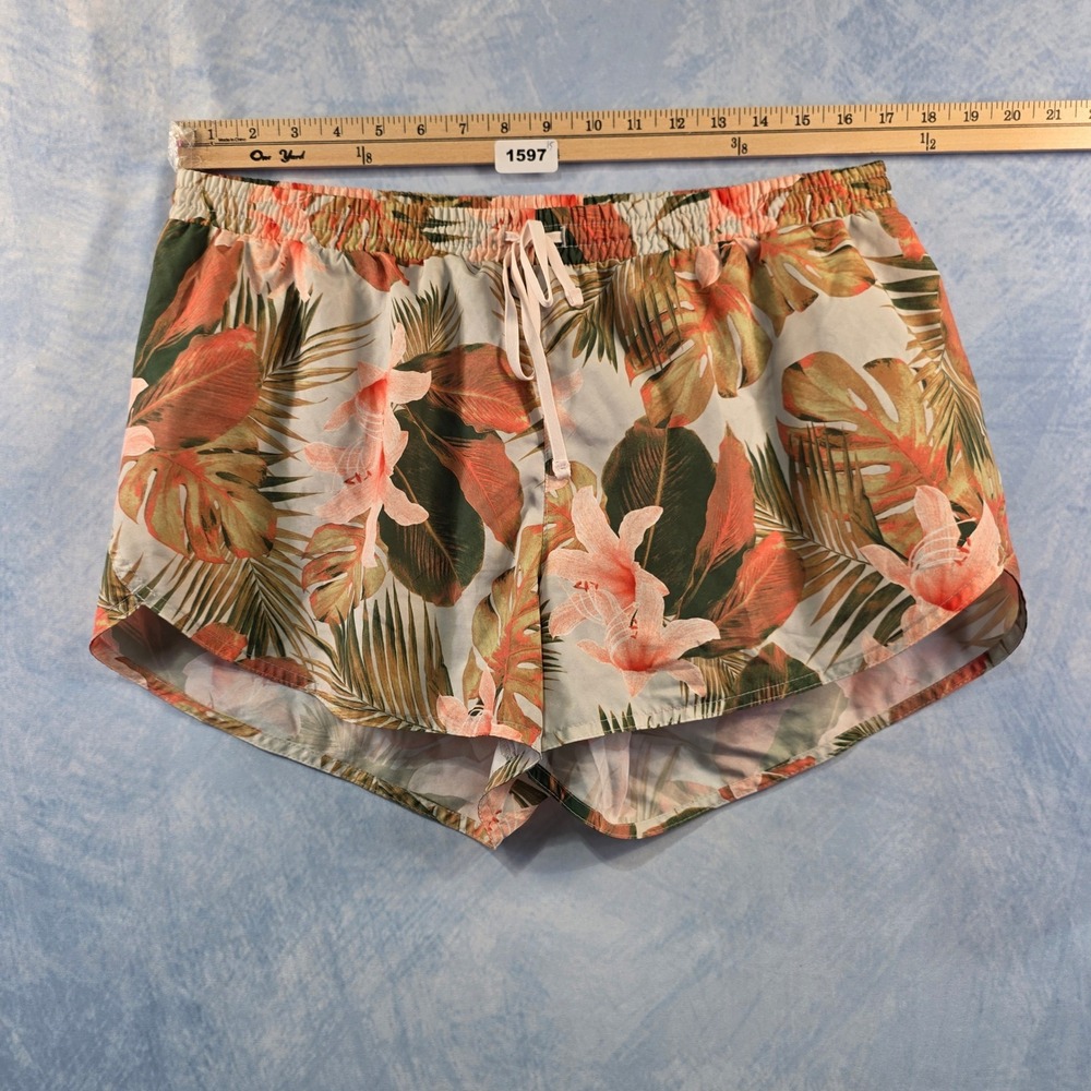 Old Navy Active Go-Dry Tropical Floral Running Shorts Green Peach Womens Large‎